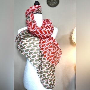 Red and Green Patterned Lightweight Scarf Wrap